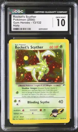 CGC 10 GEM MINT Rocket's Scyther 2000 Gym Heroes 13/132 Holo Pokemon Card - Image 1
