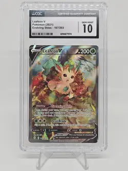 CGC 10 Leafeon V Pokemon 2021 Evolving Skies 167/203 Gem Mint Alt Art Eveolution - Image 1
