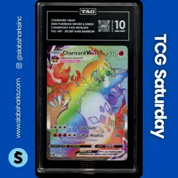 2020 POKEMON SWSH CHAMPION'S PATH #074/073 CHARIZARD VMAX RAINBOW SR TAG 10 - Image 1