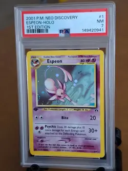 2001 Pokemon Neo Discovery 1st Edition Espeon Holo #1 - PSA 7 NEAR MINT CLEAN! - Image 1