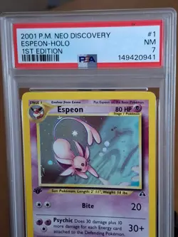 2001 Pokemon Neo Discovery 1st Edition Espeon Holo #1 - PSA 7 NEAR MINT CLEAN! - Image 2
