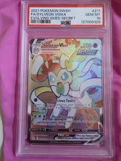 Pokemon Sylveon VMAX TCG Rainbow Secret Rare Card 211/203 Evolving Skies PSA 10 - Image 1