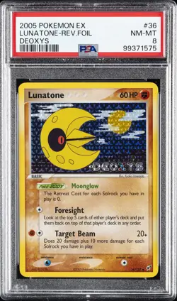 2005 POKEMON EX DEOXYS #36 LUNATONE-REVERSE FOIL PSA 8 - Image 1