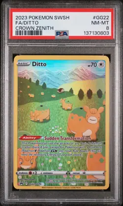 2023 POKEMON SWORD & SHIELD CROWN ZENITH #GG22 FULL ART/DITTO PSA 8 - Image 1