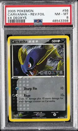 2005 POKEMON EX DEOXYS #56 CARVANHA-REVERSE FOIL PSA 8 - Image 1