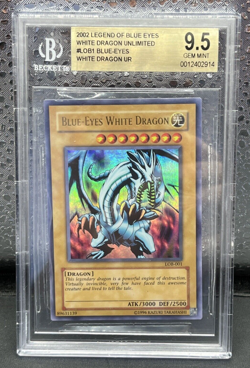 2002 LOB 001 Blue-Eyes White Dragon Unlimited UR Yu-Gi-Oh Card - Beckett 9.5 - Image 1