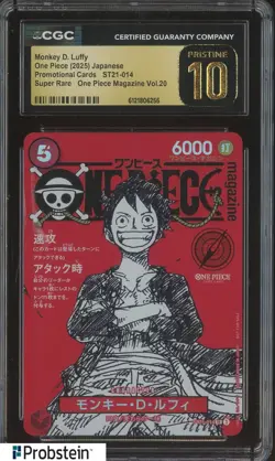 2025 One Piece JPN ST21 Promo Magazine Vol.20 014 Monkey D Luffy CGC 10 PRISTINE - Image 1