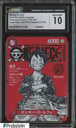 2025 One Piece Japanese ST21 Promo Magazine Vol.20 #014 Monkey D. Luffy CGC 10 - Image 1