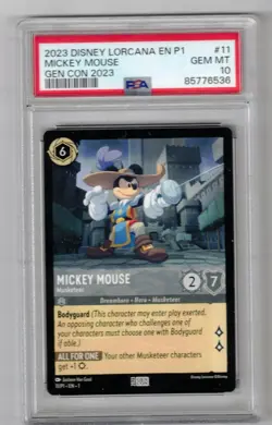 1x 2023 Disney Lorcana EN P1 11 Mickey Mouse Gen Con 2023 PSA 10 NM-Mint Lorcana - Image 1