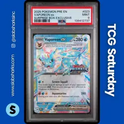 2025 POKEMON PRISMATIC EVOLUTIONS SUPRISE BOX PROMO #023/131 VAPOREON EX PSA 9 - Image 1