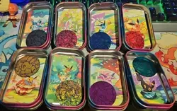 Pokemon Prismatic Evolutions Mini Tins Opened No Packs Full Set Of 8 with coins - Image 2