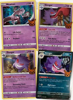 ✨ Gengar Mewtwo Holo Bleed Error Lot Of 4 Rare Pokemon TCG ✨ Trick Or Trade - Image 1