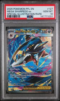 2025 Pokemon Phantasmal Flames #127 FA Mega Sharpedo ex SIR PSA 10 Gem Mint - Image 1