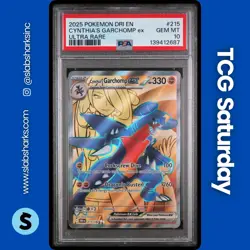 2025 POKEMON DESTINED RIVALS #215/182 CYNTHIA'S GARCHOMP EX FA ULTRA RARE PSA 10 - Image 1
