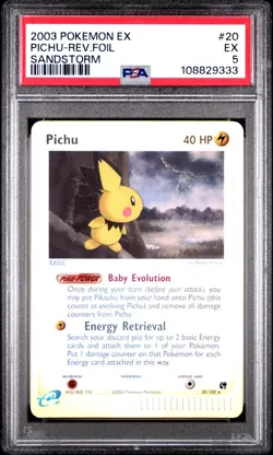 Pokemon EX Sandstorm Pichu 20/100 Reverse Holo Rare PSA 5 - Excellent - Image 1