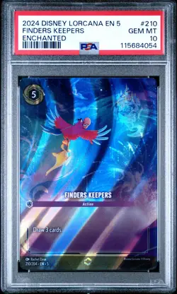 2024 DISNEY LORCANA EN 5-SHIMMERING SKIES ENCHANTED #210 FINDERS KEEPERS PSA 10 - Image 1