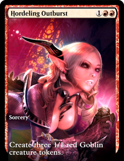 HORDELING OUTBURST : MTG altered-art magic card with Sexy, Busty Goblin Babe! - Image 1