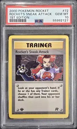 2000 POKEMON ROCKET 1ST EDITION #72 ROCKET'S SNEAK ATTACK PSA 10 - Image 1