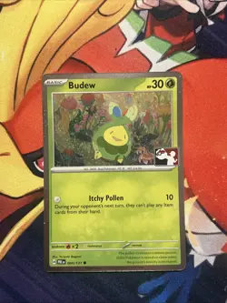 Play! Pokemon Prize Pack Series 7 Prismatic Evolutions Cosmo Holo 004/131 Budew - Image 1