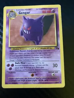 Pokemon Card Gengar 20/62 1ST EDITION Fossil Rare - Image 1