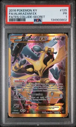 PSA 1 2016 POKEMON XY FATES COLLIDE SECRET #125 FULL ART/ALAKAZAM EX - Image 1