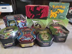 Lot of 9 2015+ Empty Pokemon Collection Tins & Cards & Stickers 2025 Calendar - Image 2