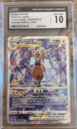 CGC 10 GEM MINT Zeraora Vstar GG43/GG70 Crown Zenith Galarian Ultra Rare Pokemon - Image 1
