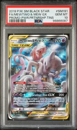 2019 POKEMON SM BLACK STAR PROMO #SM191 FULL ART/MEWTWO & MEW GX PSA 10 - Image 1