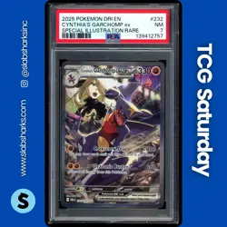2025 POKEMON DESTINED RIVALS #232/182 CYNTHIA'S GARCHOMP EX SIR PSA 7 - Image 1