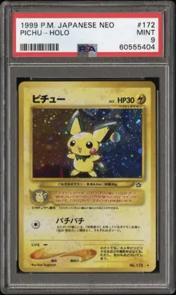 #172 PICHU-HOLO 2000 Pokemon Japanese Neo PSA 9 - Image 1