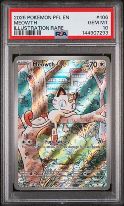2025 POKEMON PFL EN-PHANTASMAL FLAMES ILLUSTRATION RARE #106 MEOWTH PSA 10 - Image 1