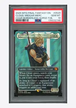 MTG PSA 10 Cloud, Midgar Merc Char Borderless Surge Foil 2025 #0520 FIN English - Image 1