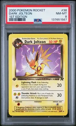 2000 POKEMON ROCKET 1ST ED #38 DARK JOLTEON PSA 8 - Image 1