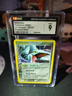 CGC 9 MINT Skarmory 2005 EX Deoxys 26/107 Reverse Holo STAMPED Pokemon Card - Image 1