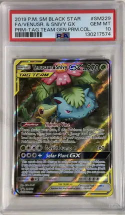 2019 POKEMON SM BLACK STAR PROMO #SM229 FULL ART/VENUSAUR & SNIVY GX PSA 10 - Image 1