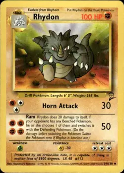 Pokemon Rhydon Base Set 2 59/130 Light Play LP+ or Better - Image 1