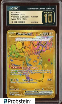2025 Pokemon Prismatic Evolutions Hyper Rare #179 Pikachu ex CGC 10 PRISTINE - Image 1