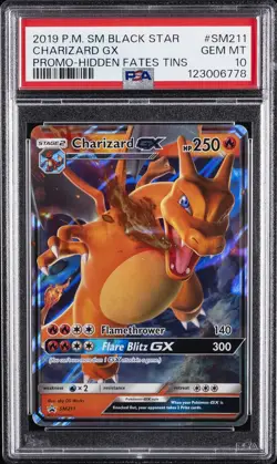 2019 POKEMON SM BLACK STAR PROMO HIDDEN FATES TINS #SM211 CHARIZARD GX PSA 10 - Image 1