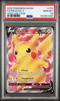 2020 POKEMON SWORD & SHIELD VIVID VOLTAGE #170 FULL ART/PIKACHU V PSA 10 - Image 1