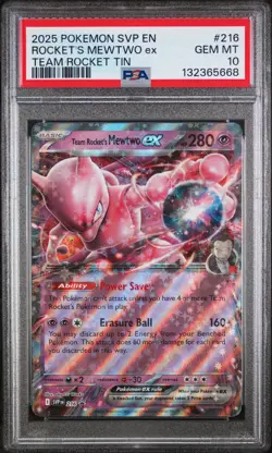 2025 POKEMON SVP EN-SV BLACK STAR PROMO #216 TEAM ROCKET'S MEWTWO EX PSA 10 - Image 1