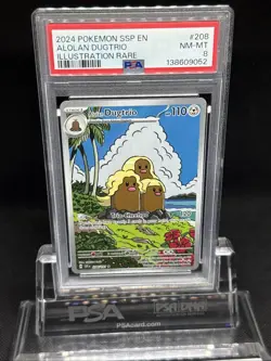2024 POKEMON SSP EN-SURGING SPARKS ILLUSTRATION RARE #208 ALOLAN DUGTRIO PSA 8 - Image 1
