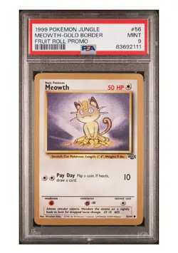 PSA 9 MINT Meowth Gold Border Jungle 56/64 Pokemon TCG Fruit Roll Promo ENG Card - Image 1