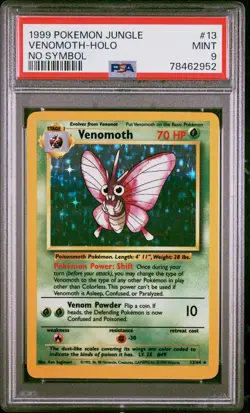 1999 Pokemon Jungle VENOMOTH NO SYMBOL 13/64 PSA 9 PSA - Image 1