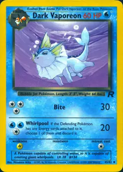 DARK VAPOREON 45/82 UNCOMMON TEAM ROCKET POKEMON UNLIMITED MP - Image 1