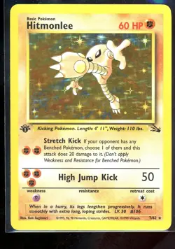 1999 Pokemon Hitmonlee Holo First Edition Fossil 7/62 [NM-] - Image 1