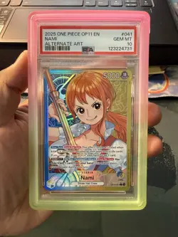 One Piece TCG B11 Nami (Alt Art) a Fist of Divine Speed OP11-041 PSA 10 - Image 1