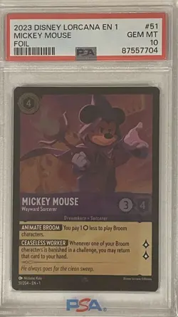 2023 DISNEY LORCANA EN 1 FOIL #51 MICKEY MOUSE - WAYWARD SORCERER PSA 10 - Image 1