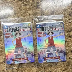 [2 CARDS] Bandai Namco One Piece Card Game US Voyage Promo Luffy Leader Holo - Image 1
