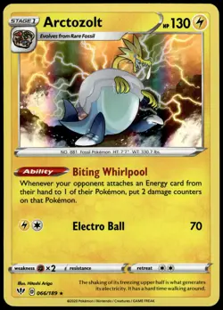 Arctozolt 066/189 Holo Rare Darkness Ablaze Pokemon Holo NM - Image 1