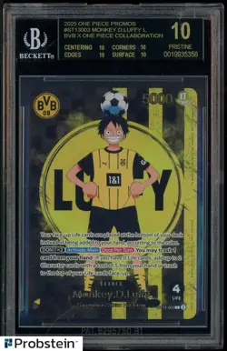 2025 BVB X ONE PIECE MATCH DAY PROMOS #003 MONKEY D. LUFFY BGS 10 BLACK LABEL - Image 1